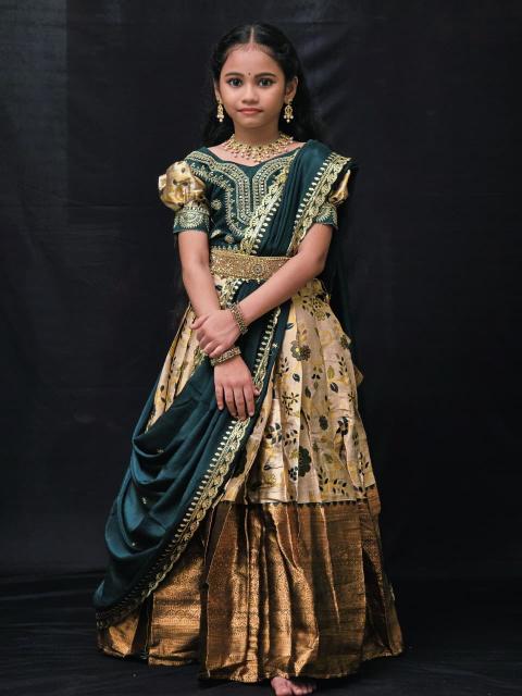 kids lehenga choli lichi silk Green Kids lehenga choli set
